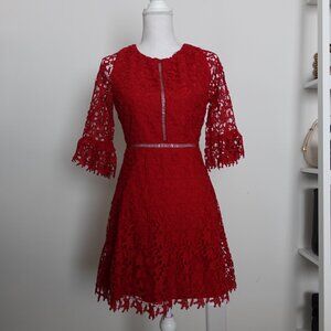 BB Dakota Red Lace Skater Dress Sleeves